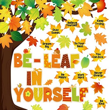Funrous Fall Bulletin Board Decorations, Be Leaf in Yourself, Maple Leaf