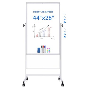 Maxtek Rolling White Board 44 X 28IN, Height Adjustable Whiteboard on Wheels