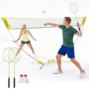 Spoynal 11 Ft Badminton Net Set, Foldable Base, 2 Rackets &amp; Shuttlecocks