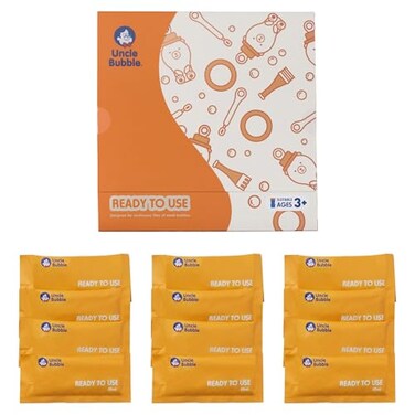 Uncle Bubble Ready-to-use Bubble Solution Refill, 12 Pouches, for Bubble Machines and Wands, Ages 3+