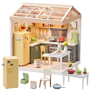 Qudify Miniature Kitchen Diy House Kit, 1:24 Scale Cooking Room Set