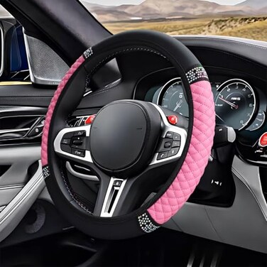 Zimisi Leather Steering Wheel Cover, Bling Car Interior Accessory (Pink)