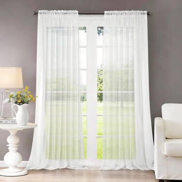 Dreaming Casa Rod Pocket Solid Sheer Curtains, White, 42" W X 96" L