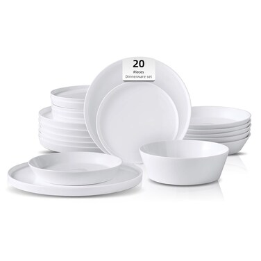 Home VSS Homevss, Bone China Cone Shape, Elegance White 20PC Dinnerware Set