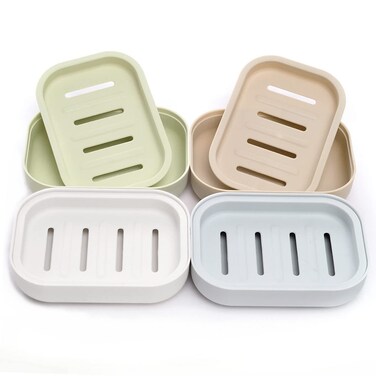 Baokuanhu 4 Pack Plastic Soap Dish, Soap Container, Double Layer Draining Soap Holder for Shower, Bathroom or Kitchen, C-0060