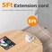 Tessan Flat Extension Cord 5FT, Flat Plug Power Strip, Grey