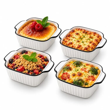 Maxdot 4 Pack Small Baking Dish, Square Ceramic Casserole Dish with Handles