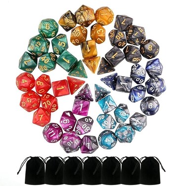 Babejia 49PCS Dnd Dice Set, 7 Polyhedral Rpg Dice Sets with Storage Bag