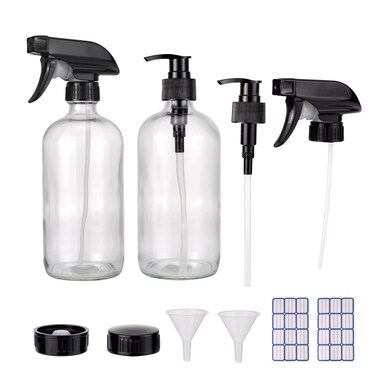 Jiuwu 2 Pack 16.9oz Refillable Thickened Glass Spray Bottles - Clear