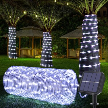 Jnaurb Solar Rope Lights, 66FT 200LED Solar String Lights, 8 Modes, Waterproof