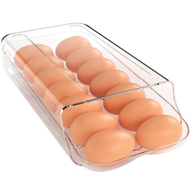 Theaoo Egg Holder for Fridge, Automatic Rolling Egg Container, Clear, 1Pack