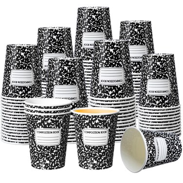 Funtery 100 Pieces Back to School Paper Cups 9 Oz Composition Book Cups