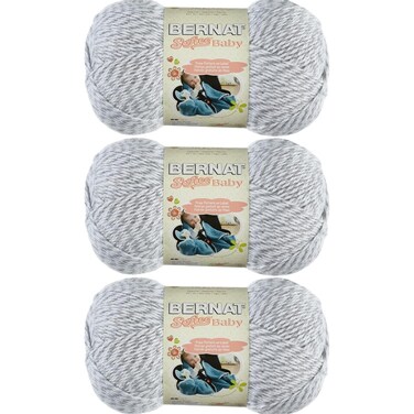 Bernat Softee Baby Yarn 3 Pack Bundle Includes 3 Patterns Dk Light Worsted, Grey Marl, Large