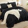 Andency Black Ruffle Comforter Set King, 3 Pieces Solid Bedding