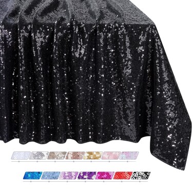 QueenDream Sparkly Sequin Tablecloth Black Table Cloth 50X80 Inches Rectangle Overlay