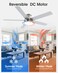 EasyNice 52 Inch Brushed Nickel Flush Mount Ceiling Fan with Light and Remote