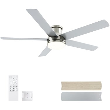 EasyNice 52 Inch Brushed Nickel Flush Mount Ceiling Fan with Light and Remote