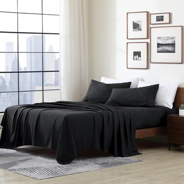 Cathay Home Cal King Sheet Set, Ultra-Soft Microfiber Bed Sheets, Black