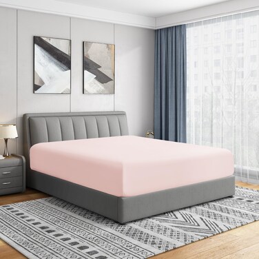 Cathay Home Cal King Fitted Sheet Only, 21" Deep Pocket, Blush