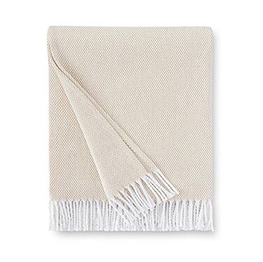 Sferra Terzo 100% Brushed Cotton Throw - Sand/White