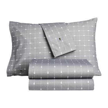 Lacoste Slice 100% Cotton Percale Sheet Set, Sleet, Twin