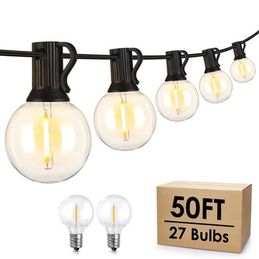 Mlambert 50FT LED Outdoor String Lights G40 Globe Dimmable Patio Light, Waterproof Hanging String Light with 27 Warm White Shatterproof Bulbs(2 Spare)