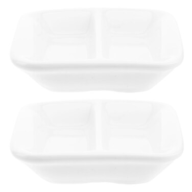 Doitool Ceramic Appetizer Serving Tray 2-Compartment Divided Sauce Dish for Soy Sauce Condiments Dips Spice Dish Tray Snack Serving for Kitchen Dining Entertaining 3.07 In