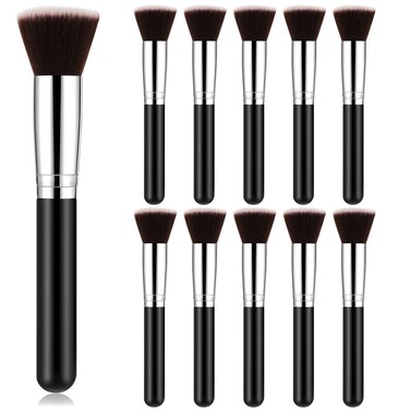 Tanlade 10 Pcs Foundation Brushes Bulk Flat Top Makeup Brushes, Black