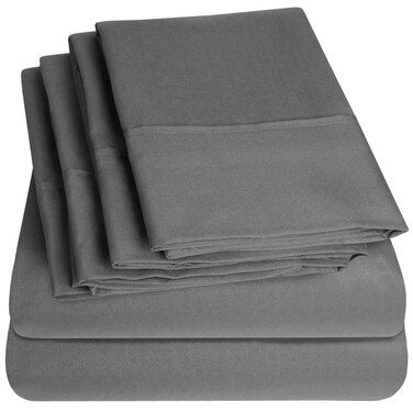 Sweet Home Collection 6 Piece 1500 Supreme Collection Brushed Microfiber Deep Pocket Sheet SET-2 Extra Pillow Cases, Great Value, Split King, Gray