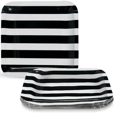 Fun Express Black &amp; White Striped Square Paper Dinner Plates