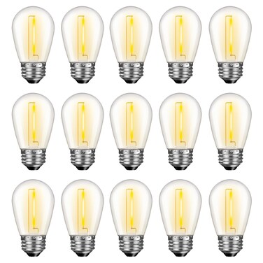 GvvooHome LED S14 Replacement Light Bulbs for Outdoor String Lights, 1W Shatterproof Edison Light Bulbs for Outside Patio Garden, E26 Standard Base, Dimmable, 2200K Warm White, 15 Pack