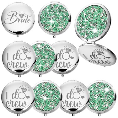 Barydat 10 Pcs Bridesmaid Proposal Gifts I Do Crew Compact Mirrors, Green