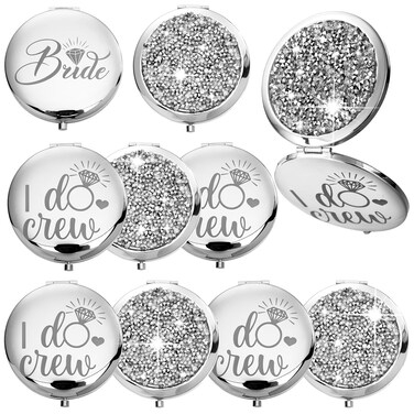Barydat 10 Pcs Bridesmaid Proposal Gifts I Do Crew Compact Mirrors, Silver