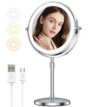 Milprox Adjustable Height Makeup Mirror with 10X Magnifying & Light, Silver