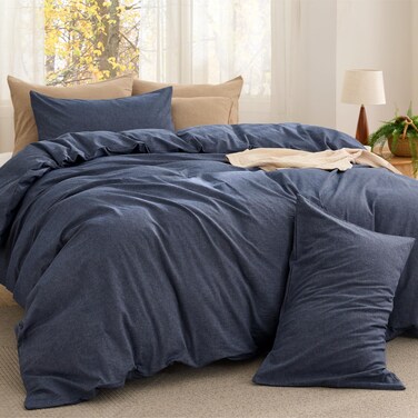 Bedsure Purewoven Cotton Comforter Set Prewashed, Queen, Denim Blue