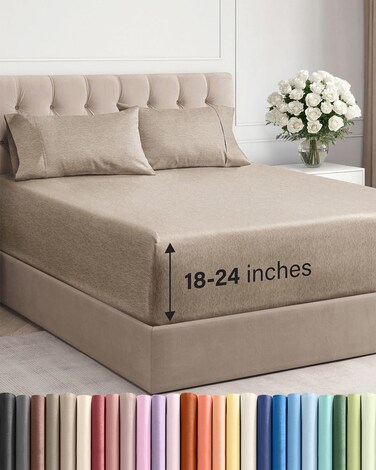 CGK Unlimited Extra Deep Cal King Sheet Set - 4 Piece Cooling Sheets - Heathered Beige