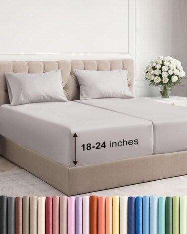 CGK Unlimited Extra Deep Split King Sheet Set - 5 Piece Breathable Cooling - Light Grey