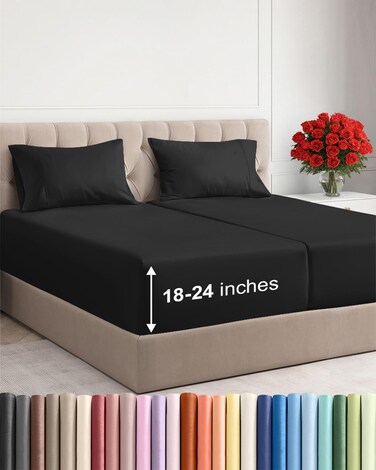 CGK Unlimited Extra Deep Split King Sheet Set - 5 Piece Breathable Cooling Sheets - Black