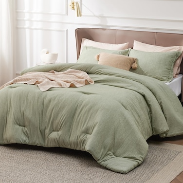Bedsure Queen Comforter Set Tea Green, Cationic Dyed Bedding Set 3 Pcs