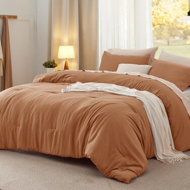 Bedsure King Comforter Set Prewashed Soft Bedding Set 3PCS Pumpkin 104"x90