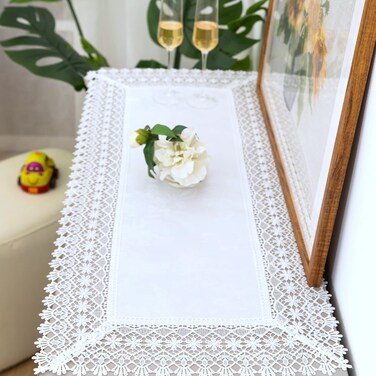 BrekSdat Lace Table Runner Waterproof Fabric Washable Off White 16X35Inch
