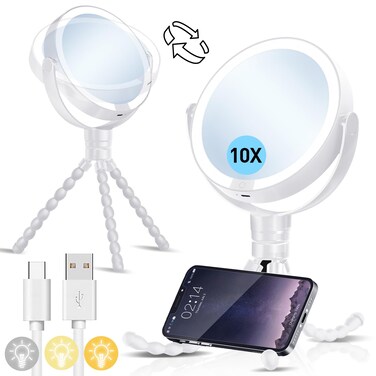 Kookin 1X/10X Magnifying Mirror with Light, Travel Makeup Mirror, White