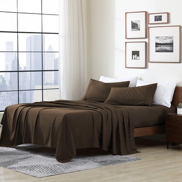 Cathay Home Full Sheet Set, Ultra- Soft Microfiber Bed Sheets, Brown