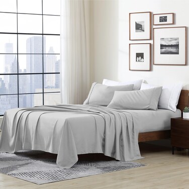 Cathay Home Full Sheet Set, Ultra- Soft Microfiber Bed Sheets, Light Gray