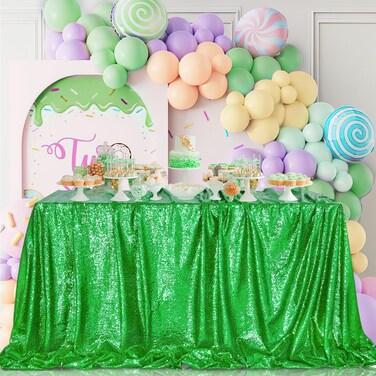 QueenDream Sparkly Wedding Sequin Tablecloth Rectangle Green Table Cloth 50X80 Inch