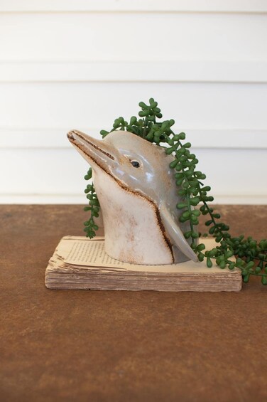 Kalalou CDV2159 Dolphin Planter, Ceramic, 8-Inch Length