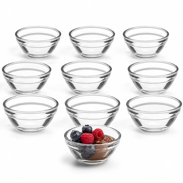 Sentop 10 Pack 1.5 Oz Glass Prep Bowls, Stackable Mini Glass Bowls for Condiments, Dips, Dessert, Spices, Snacks, Clear Small Serving Bowls for Kitchen Prep