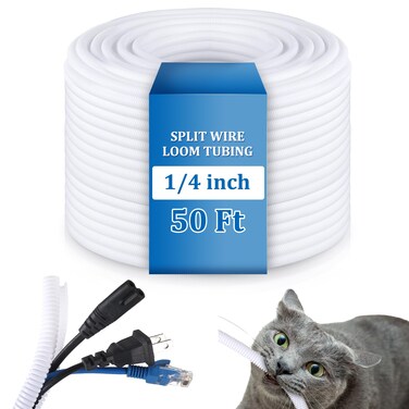 Kanayu 1/4''-50 Ft Split Wire Loom Tubing, White Flame Retardant