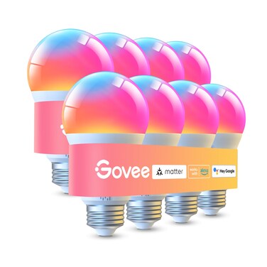 Govee LED Smart Light Bulbs, 1000LM Rgbww A19 75W E26 Base 8 Pack