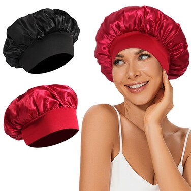 Leaduway 2PCS Satin Bonnet Silk Bonnet, Hair Bonnet for Sleeping